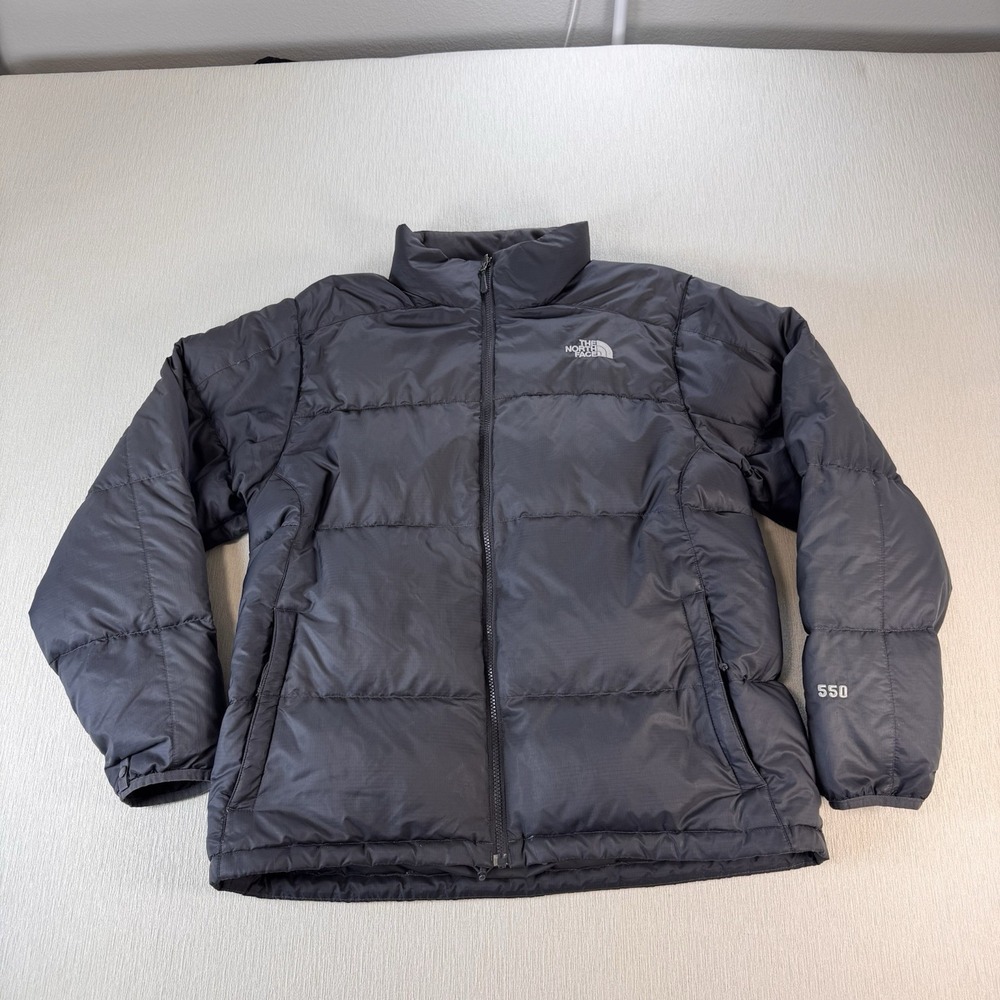 The North Face 550 Goose Down Puffer Jacket Full Zip Men's Size L Gray Pockets